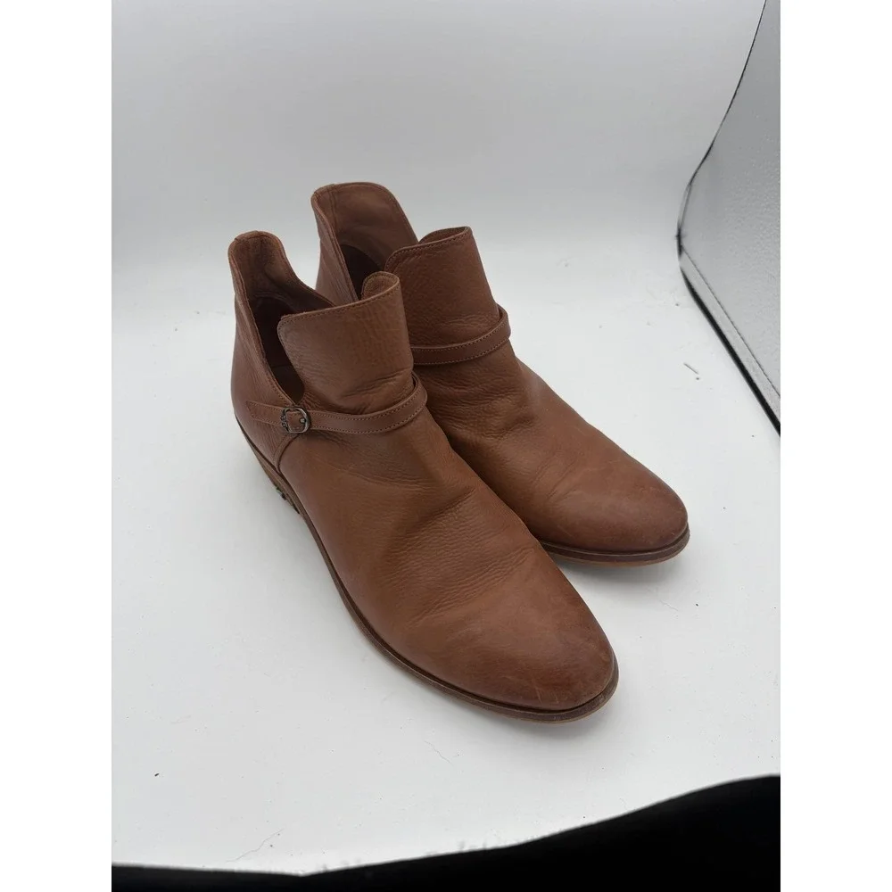 Sam Edelman Boots Womens Size 8 Brown‎ Leather Ankle Booties Buckle Low Heel